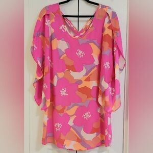 Alice & Trixie Top, 100% Silk, Size Small, Tunic, Pink Grey, Peach